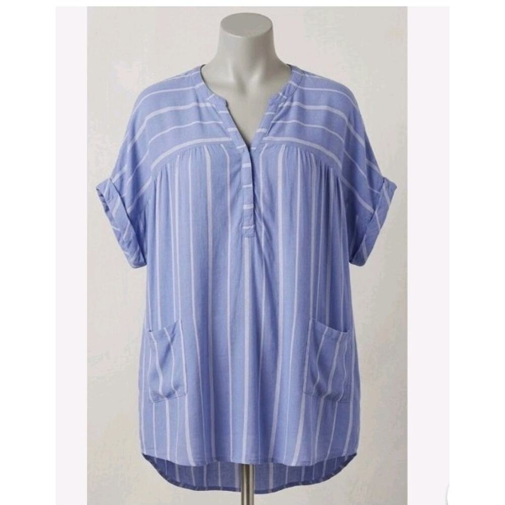 Fat Face Tunic Top Oversized Blue Stripes Short Sleeve Women's 8
